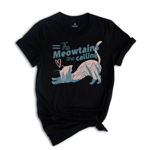 The Mountains Are Calling, Camping shirt, Happy Camper, Hiking Shirt, Adventure Awaits, Cat mama, Cat Owner Gift