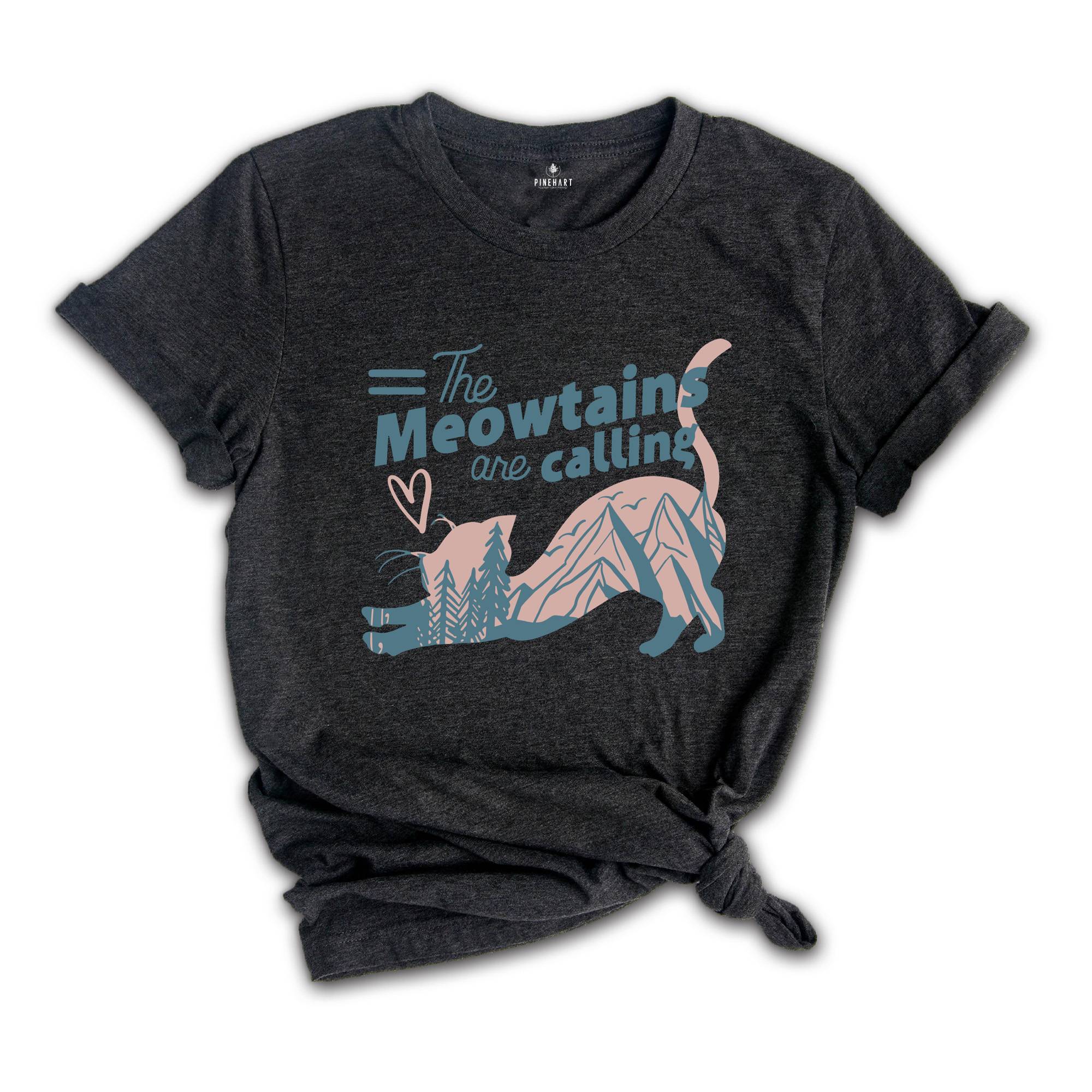 The Mountains Are Calling, Camping shirt, Happy Camper, Hiking Shirt, Adventure Awaits, Cat mama, Cat Owner Gift