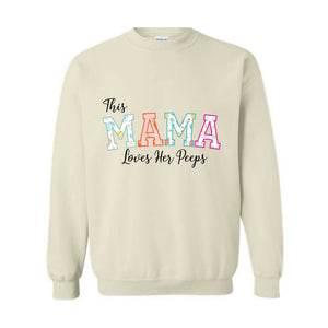 This Mama Loves Her Peeps Custom Easter Sweatshirt, Personalized Easter Peeps Writing on Sleeve Hoodie