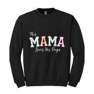 This Mama Loves Her Peeps Custom Easter Sweatshirt, Personalized Easter Peeps Writing on Sleeve Hoodie