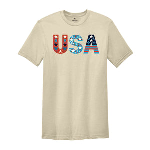 USA Floral Shirt, Retro USA Shirt, 4th of July Shirt, American Flag Tee, USA Shirt, Red White And Blue Shirt