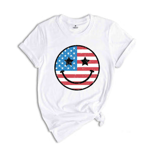 USA Smiley Shirt, 4th Of July Shirt, Retro Smiley Face Shirt, USA Shirt, Patriotic Independence Day Shirts