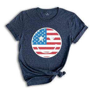 USA Smiley Shirt, 4th Of July Shirt, Retro Smiley Face Shirt, USA Shirt, Patriotic Independence Day Shirts