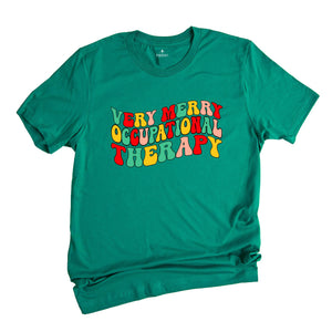 Very Merry Occupational Therapist Shirt, Christmas Occupational Therapy T-Shirt, Disco Retro OT Therapist Christmas Gift