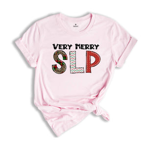 Very Merry SLP, Christmas SLP Tee, Speech Language Pathologist, Christmas Gift, Cute Xmas Speech Therapy, Holiday SLP Tee