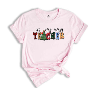 Very Merry Teacher Christmas T-Shirt, Christmas Gift, Teacher Apparel, Teaching Shirt, Xmas Teacher Gift, Happy New Year Tee