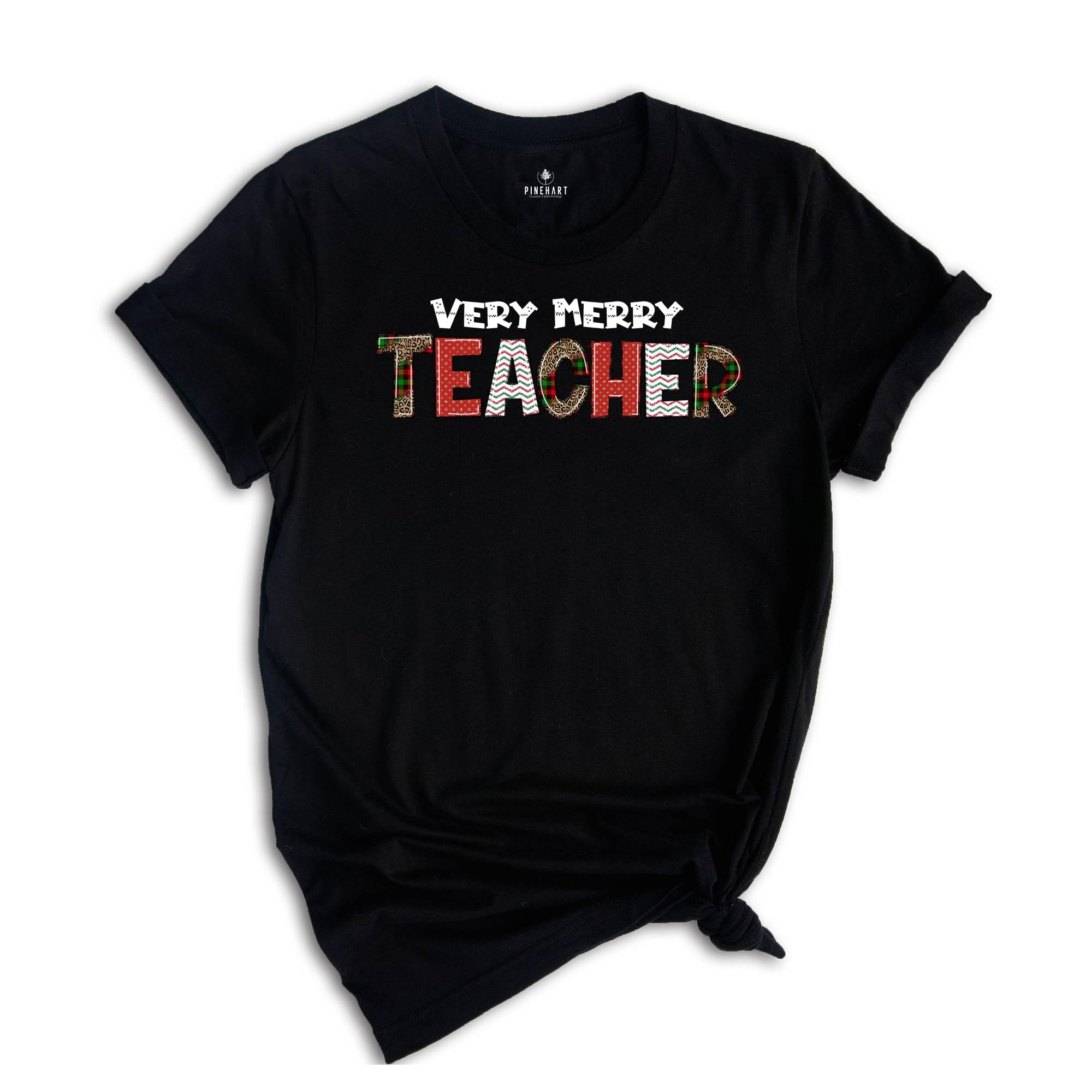 Very Merry Teacher Shirt, Teacher Christmas Tee, Leopard & Buffalo Plaid Teacher Shirt, Christmas Tree Gift, Christmas Gift For Teacher