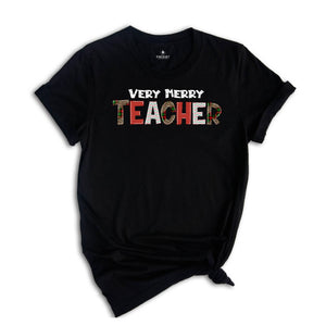 Very Merry Teacher Shirt, Teacher Christmas Tee, Leopard & Buffalo Plaid Teacher Shirt, Christmas Tree Gift, Christmas Gift For Teacher