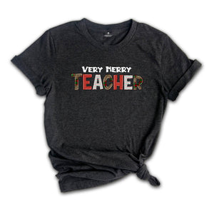 Very Merry Teacher Shirt, Teacher Christmas Tee, Leopard & Buffalo Plaid Teacher Shirt, Christmas Tree Gift, Christmas Gift For Teacher
