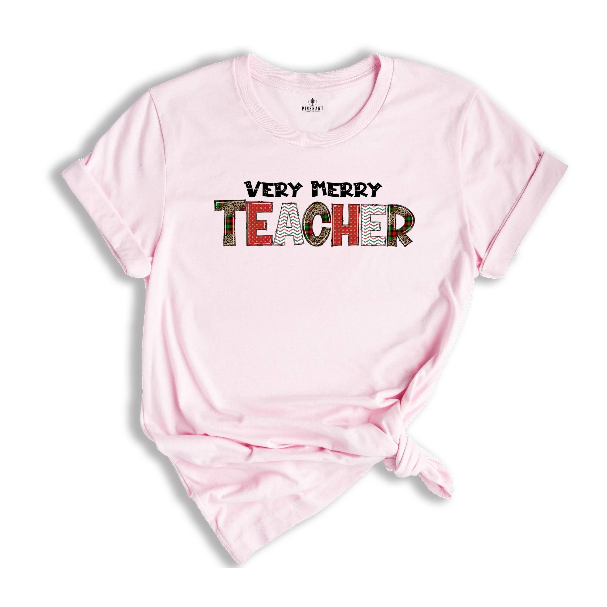 Very Merry Teacher Shirt, Teacher Christmas Tee, Leopard & Buffalo Plaid Teacher Shirt, Christmas Tree Gift, Christmas Gift For Teacher
