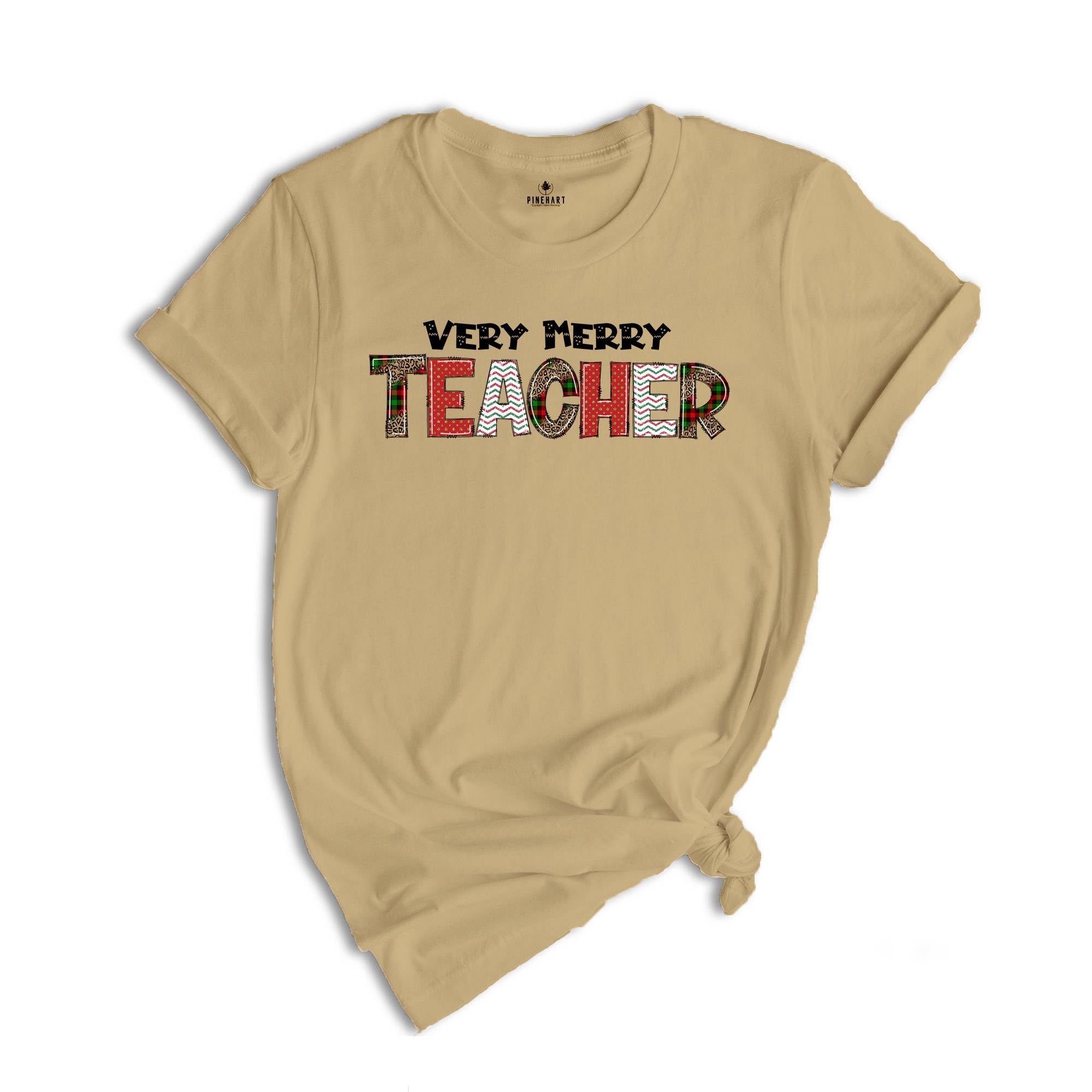 Very Merry Teacher Shirt, Teacher Christmas Tee, Leopard & Buffalo Plaid Teacher Shirt, Christmas Tree Gift, Christmas Gift For Teacher