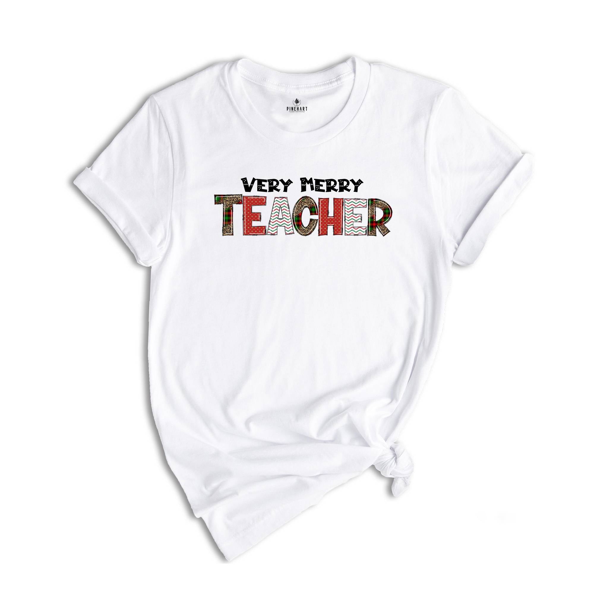 Very Merry Teacher Shirt, Teacher Christmas Tee, Leopard & Buffalo Plaid Teacher Shirt, Christmas Tree Gift, Christmas Gift For Teacher