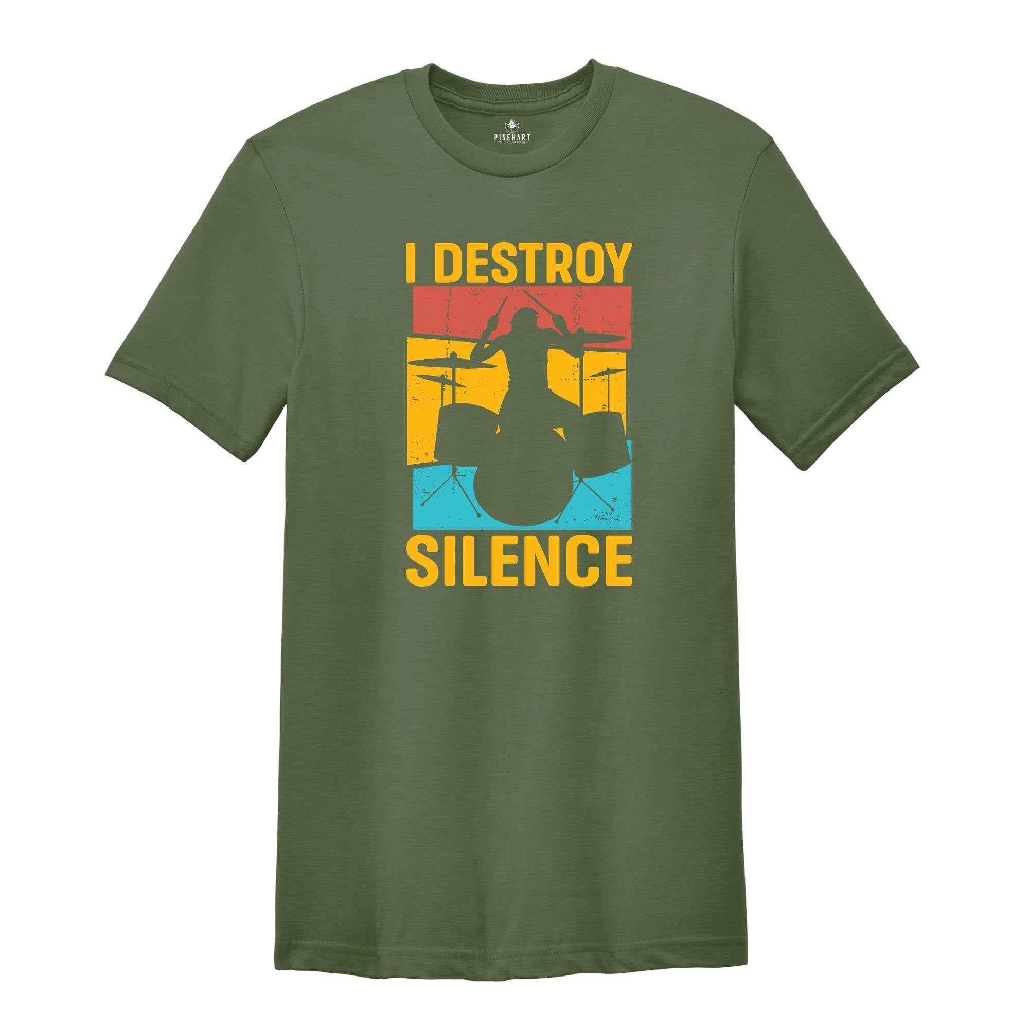 Vintage Drummer Shirt, I Destroy Silence Shirt, Funny Drums Shirt, Drumming Shirt, Musician Gift, Drumset Shirt