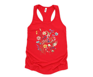 Vintage Flowers Tank Top, Boho Shirt, Botanical Floral Tank, Wildflowers T-Shirt, Floral Gym Tank Top
