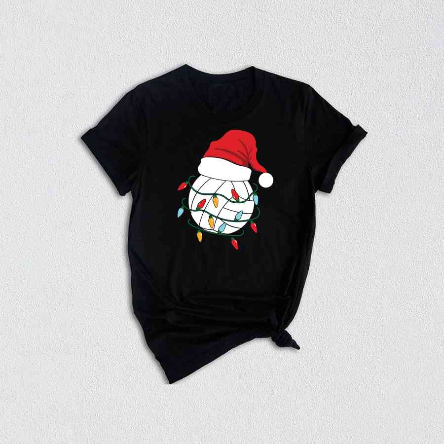 Volleyball Christmas Lights Shirt, Volleyball Lover Xmas Gift, Santa Hat Shirt, Volleyball Xmas Shirt, Xmas Sports Shirt, Volleyball Team