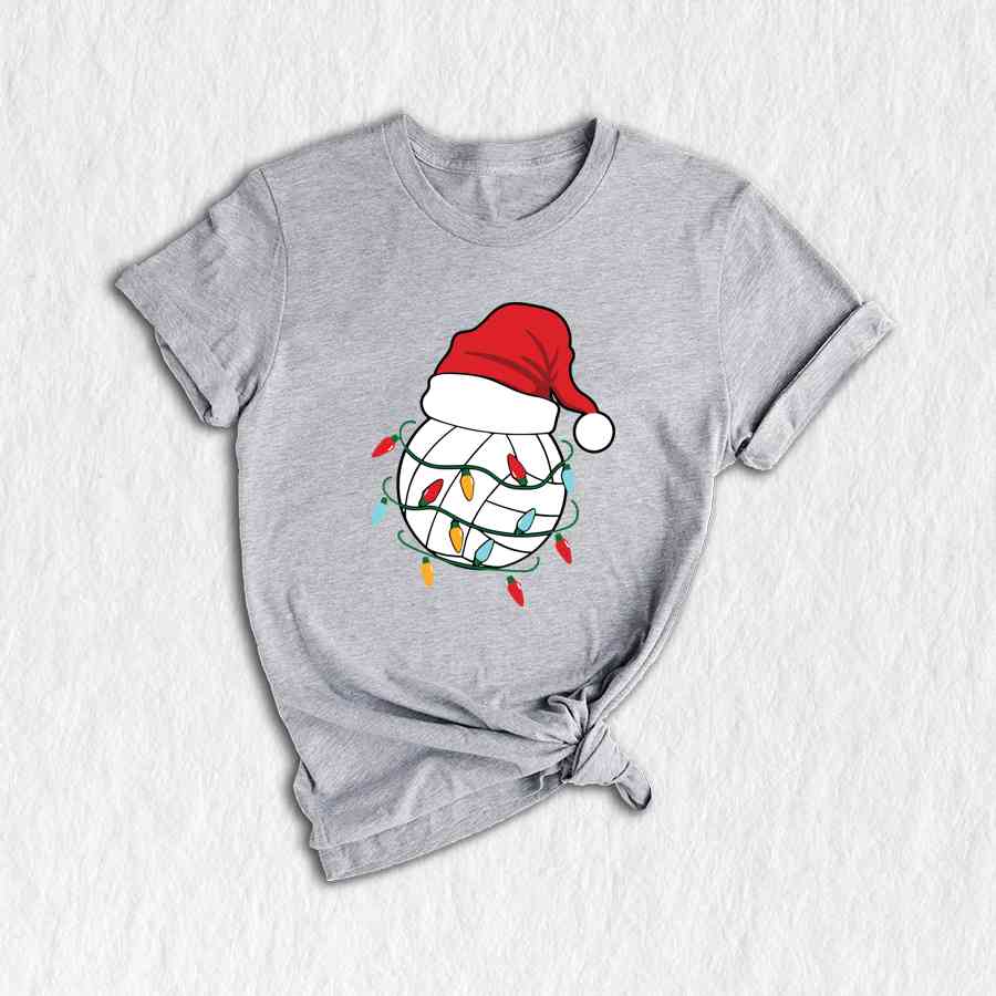 Volleyball Christmas Lights Shirt, Volleyball Lover Xmas Gift, Santa Hat Shirt, Volleyball Xmas Shirt, Xmas Sports Shirt, Volleyball Team