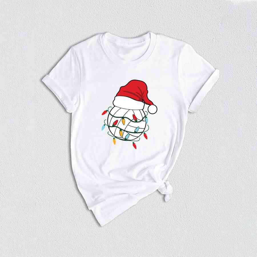 Volleyball Christmas Lights Shirt, Volleyball Lover Xmas Gift, Santa Hat Shirt, Volleyball Xmas Shirt, Xmas Sports Shirt, Volleyball Team