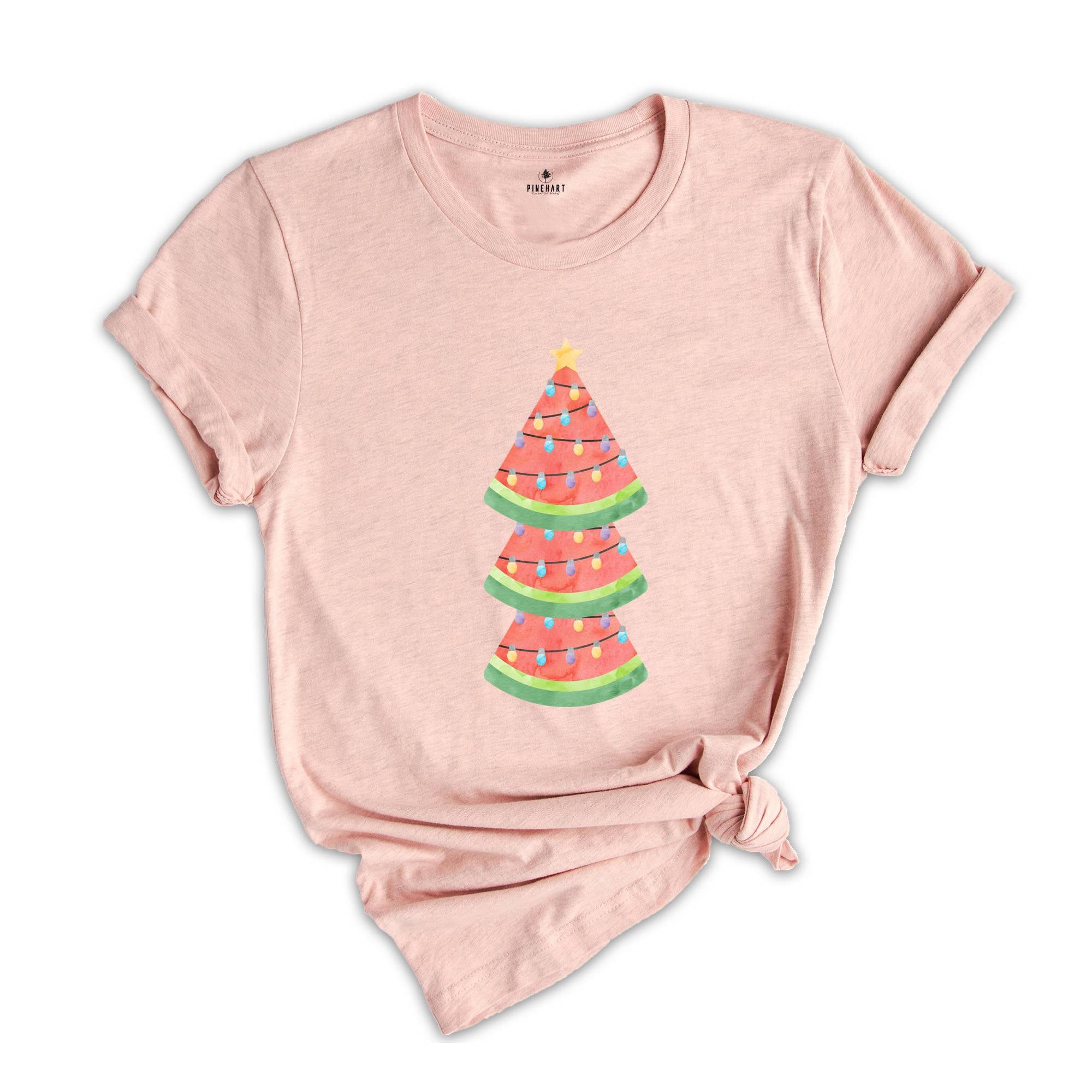 Watermelon Tree Shirt, Christmas T-Shirt, Xmas in July Shirt, Summer Santa Tshirt, Beach Christmas Gift