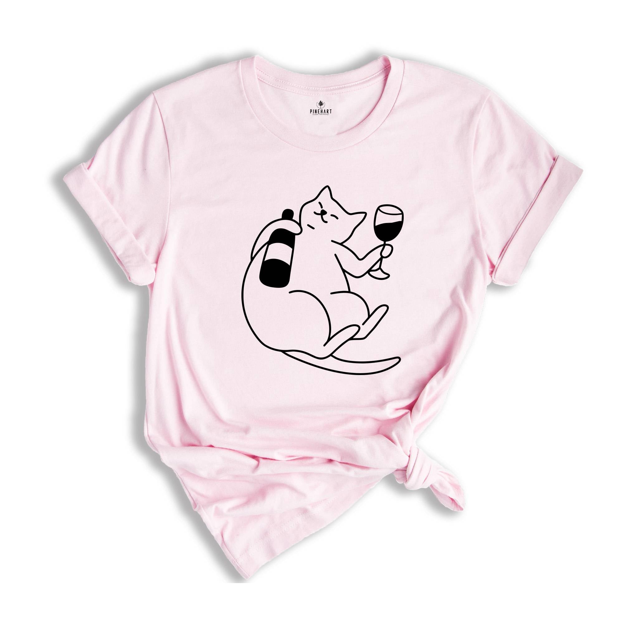 Wine Drinking Cat T-Shirt, Funny Cat Wine Shirt, Cute Cat T-Shirt, Cat Lover Tee, Cat Owner Gift, Wine Lover Shirt