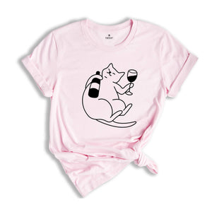 Wine Drinking Cat T-Shirt, Funny Cat Wine Shirt, Cute Cat T-Shirt, Cat Lover Tee, Cat Owner Gift, Wine Lover Shirt