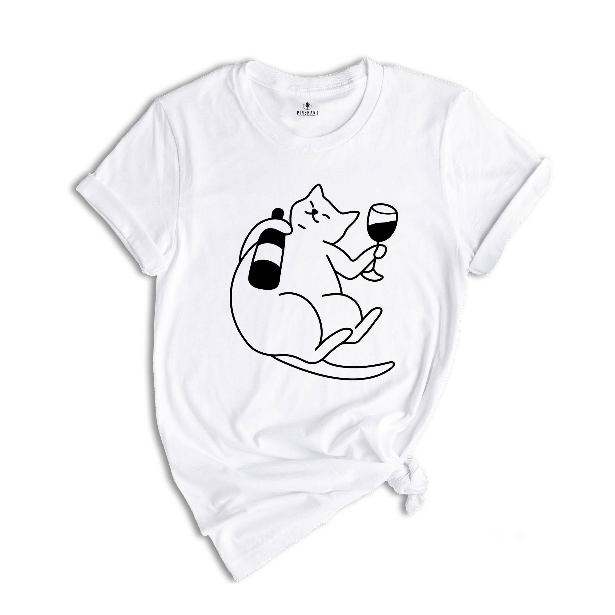 Wine Drinking Cat T-Shirt, Funny Cat Wine Shirt, Cute Cat T-Shirt, Cat Lover Tee, Cat Owner Gift, Wine Lover Shirt