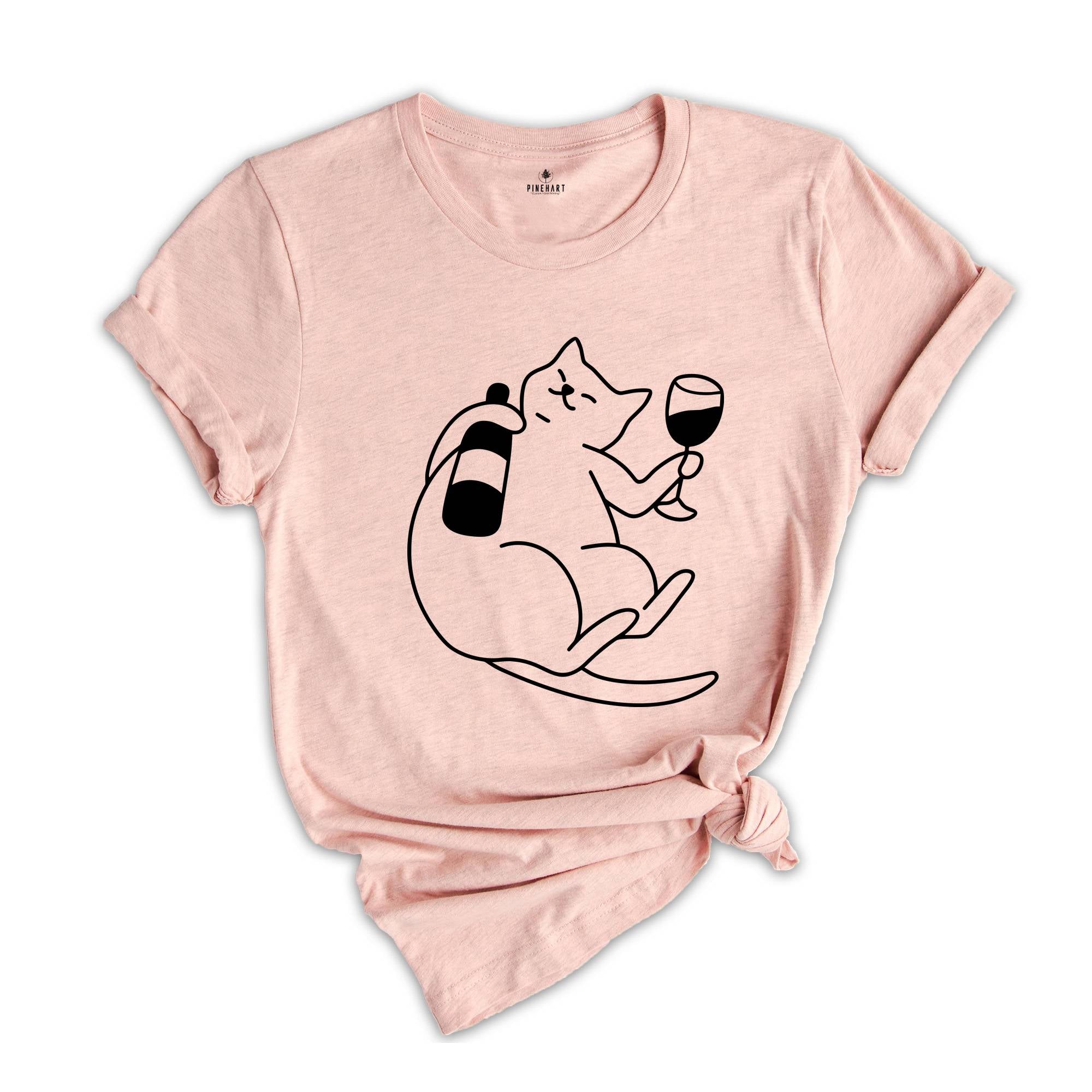 Wine Drinking Cat T-Shirt, Funny Cat Wine Shirt, Cute Cat T-Shirt, Cat Lover Tee, Cat Owner Gift, Wine Lover Shirt