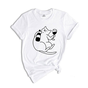 Wine Drinking Cat T-Shirt, Funny Cat Wine Shirt, Cute Cat T-Shirt, Cat Lover Tee, Cat Owner Gift, Wine Lover Shirt