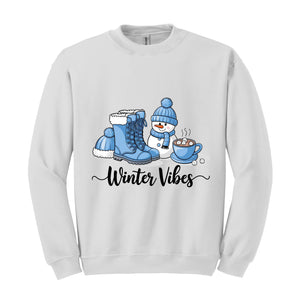 Winter Vibes Sweatshirt, Cute Winter Sweater, Holiday Sweatshirt, Winter Clothing, Coffee Lover Gift, Cute Snow Sweatshirt