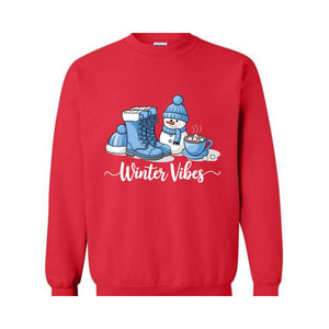 Winter Vibes Sweatshirt, Cute Winter Sweater, Holiday Sweatshirt, Winter Clothing, Coffee Lover Gift, Cute Snow Sweatshirt