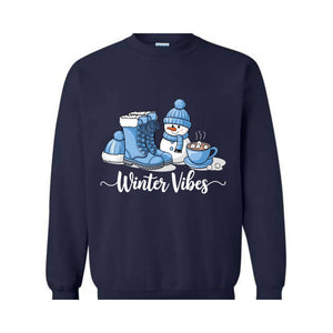 Winter Vibes Sweatshirt, Cute Winter Sweater, Holiday Sweatshirt, Winter Clothing, Coffee Lover Gift, Cute Snow Sweatshirt