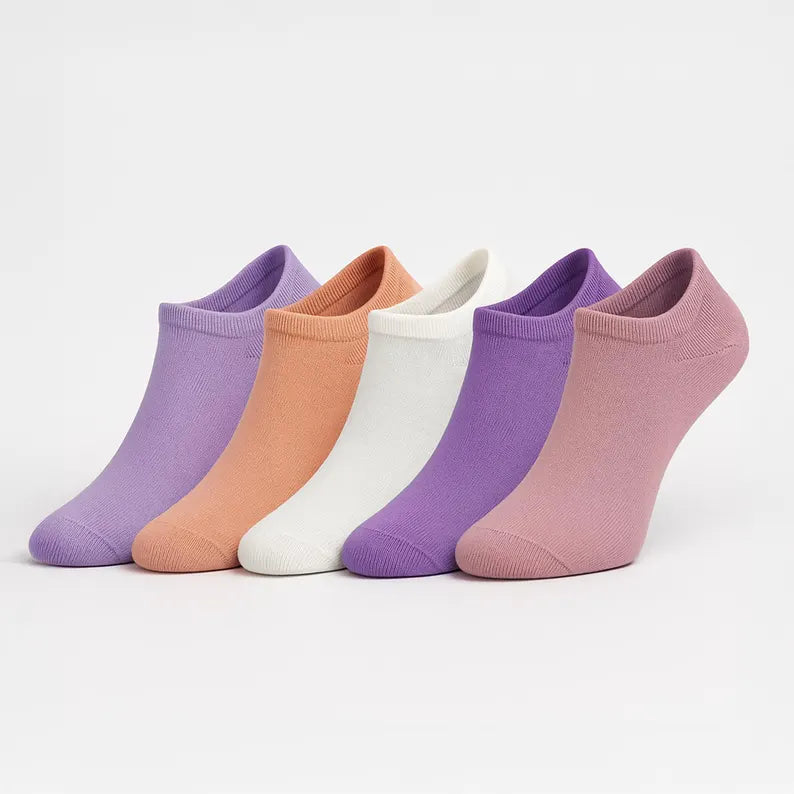 Women's Pastel Ankle Socks 5-Pack: Soft Cotton Blend Low-Cut Socks