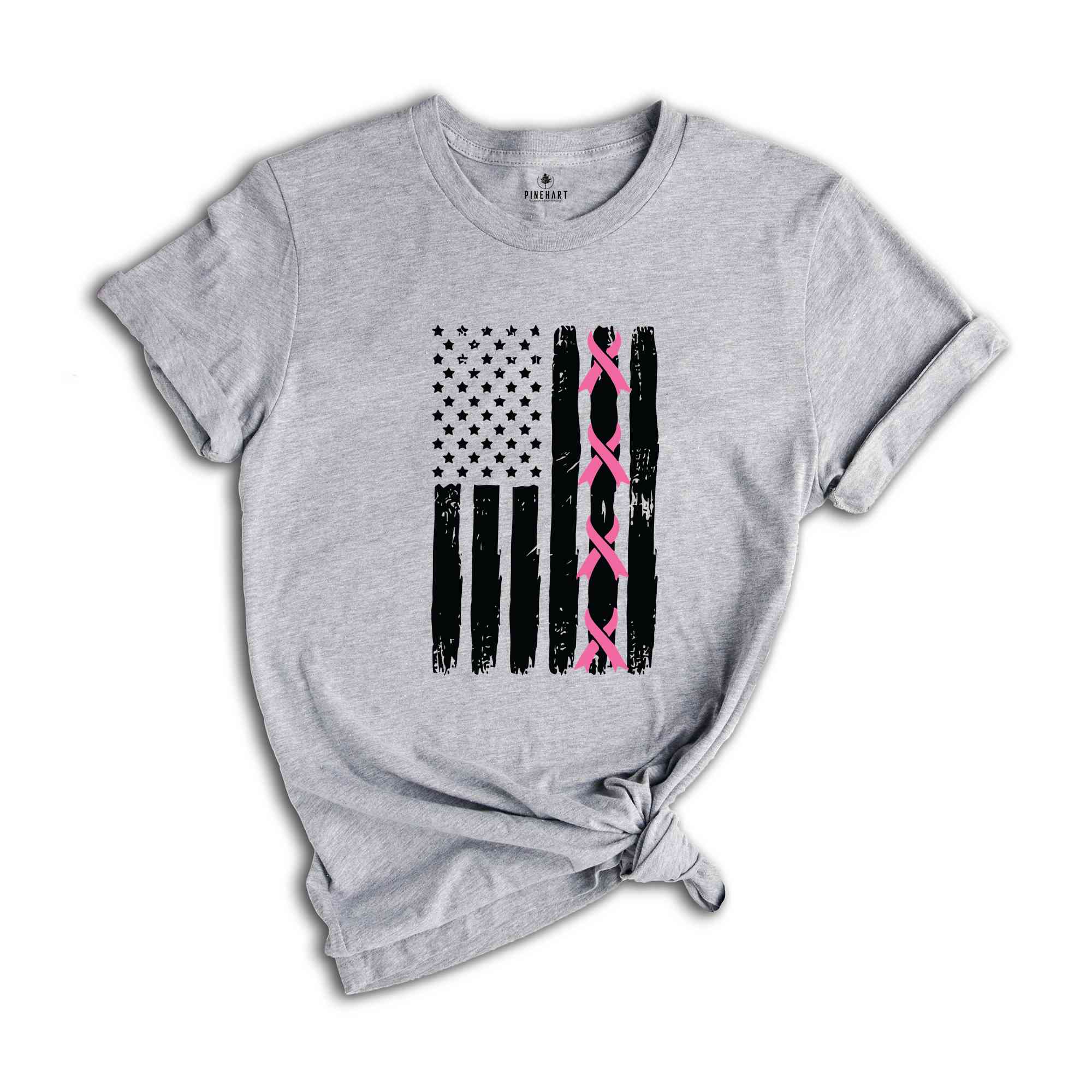 Breast Cancer T-Shirt, US Flag Shirt, Cancer Awareness T-Shirt, Breast Cancer Warrior Gifts, Cancer Survivor Shirts