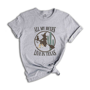 All My Hexes Live In Texas Shirt, Witch Cowgirl Shirt, Vintage Western T-Shirt, Cowgirl Ghost Shirt, Country Witch Shirt