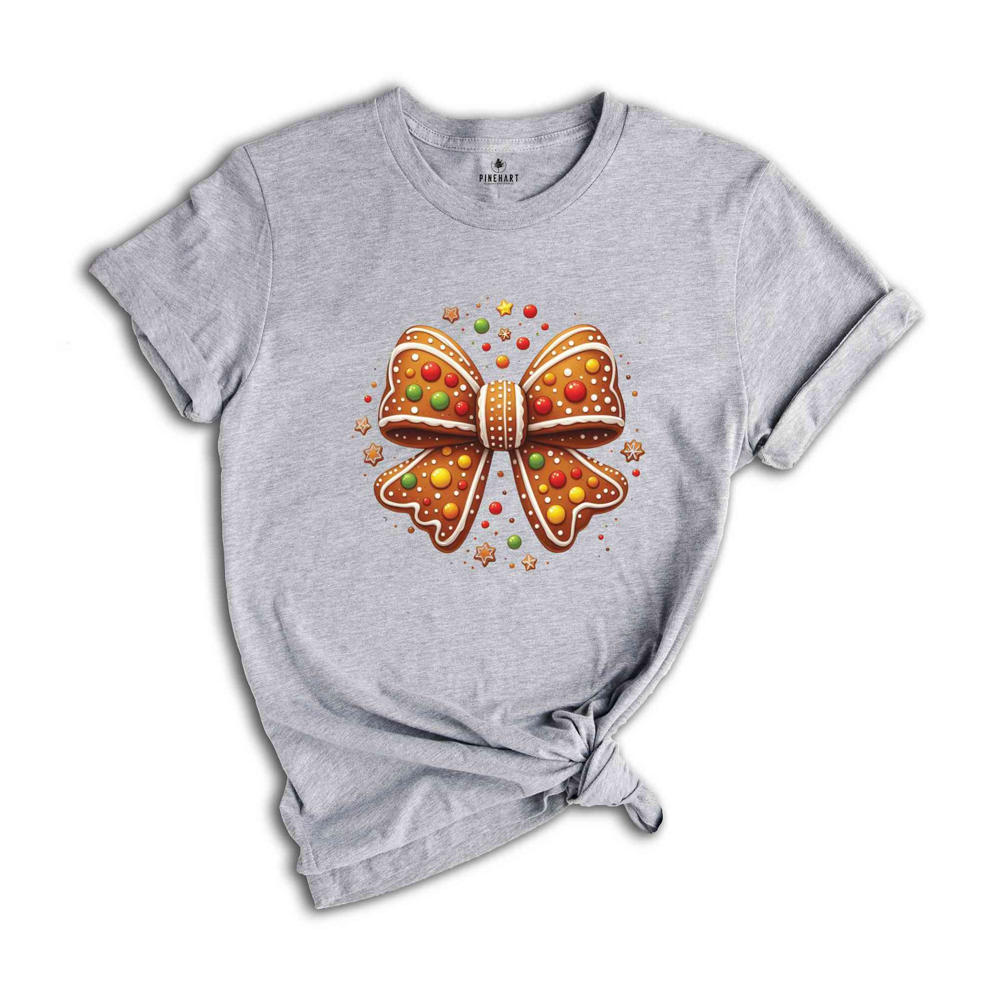 Christmas Gingerbread Cookies Bow Shirt, Christmas Bow Shirt, Coquette Christmas Shirt, Christmas Gift, Cookies Bow Shirt, Coquette Shirt