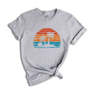 Retro Sunset Summer T-Shirt, Vintage Palm Tree Shirt, Vibrant Summer Shirt, Nature Shirt, Palm Beach Shirt