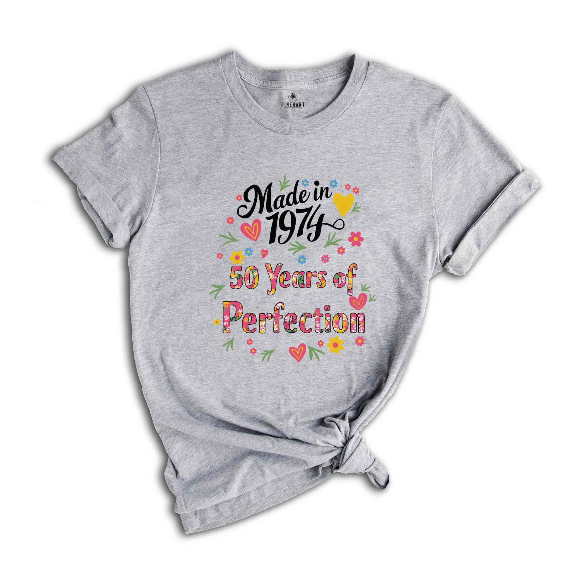 50th Birthday T-Shirt, 1974 T-Shirt, 50th Birthday Gift, Floral Birthday Shirt, Aunt Birthday Gift, Mothers Day Gift