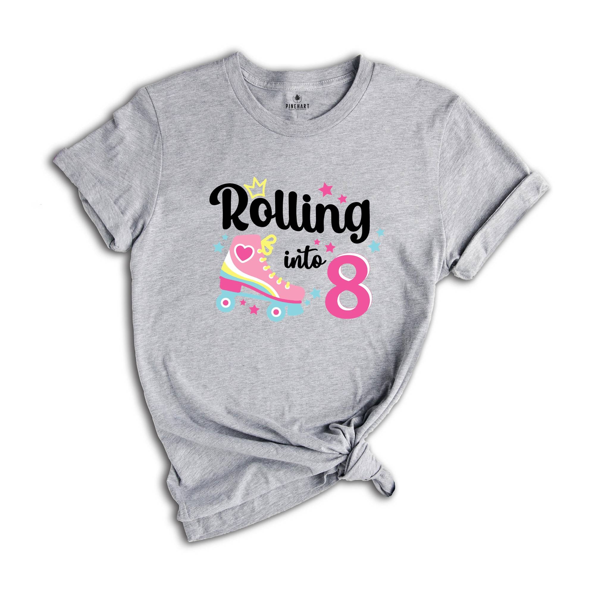 Rolling Into 8 Girl Birthday Shirt, 8th Birthday Girl Tee, Eight Birthday Gift, Girl Kids Birthday Party Tee