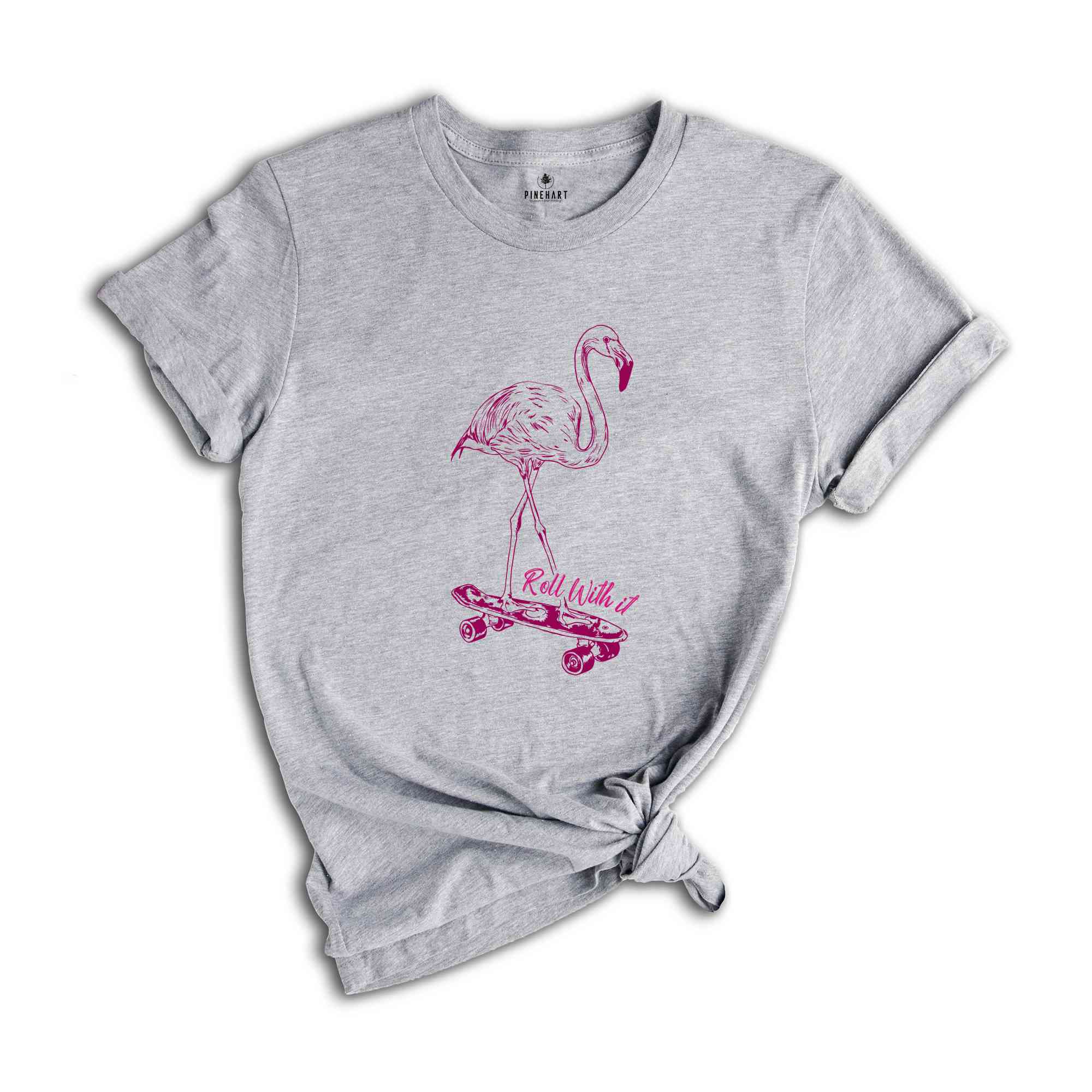 Roll With It Skating Shirt, Flamingo Skating Shirt, Cool Bird T-shirt, Cool Skating Shirt, Flamingo lover Shirt, Skating Shirt