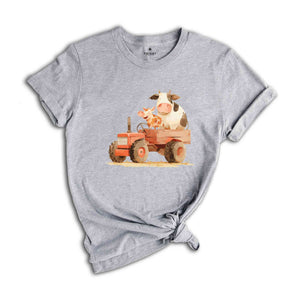 Farm Animals T-Shirt, Funny Farmer Shirt, Funny Animals In Tractor Tee, Cow Shirt, Chicken Shirt, Farmer Birthday Gifts