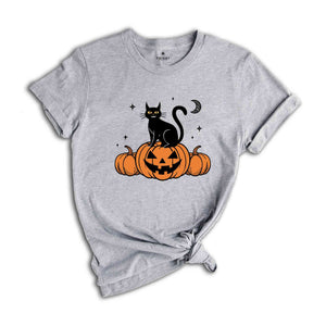 Black Cat on Pumpkin Shirt, Halloween Shirt, Fall Shirts, Spooky Season Shirt, Halloween Shirt, Black Cat Shirt