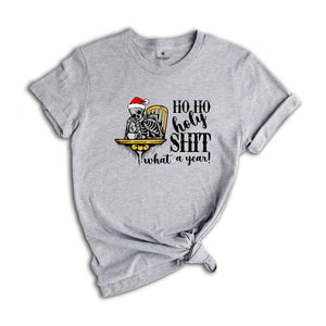 Ho Ho Holy Shit What a Year Shirt, Christmas Skeleton Shirt, Christmas Gift, Hot Coffee Skeleton, Coffee Shirt, Skeleton Tee, Christmas Tee