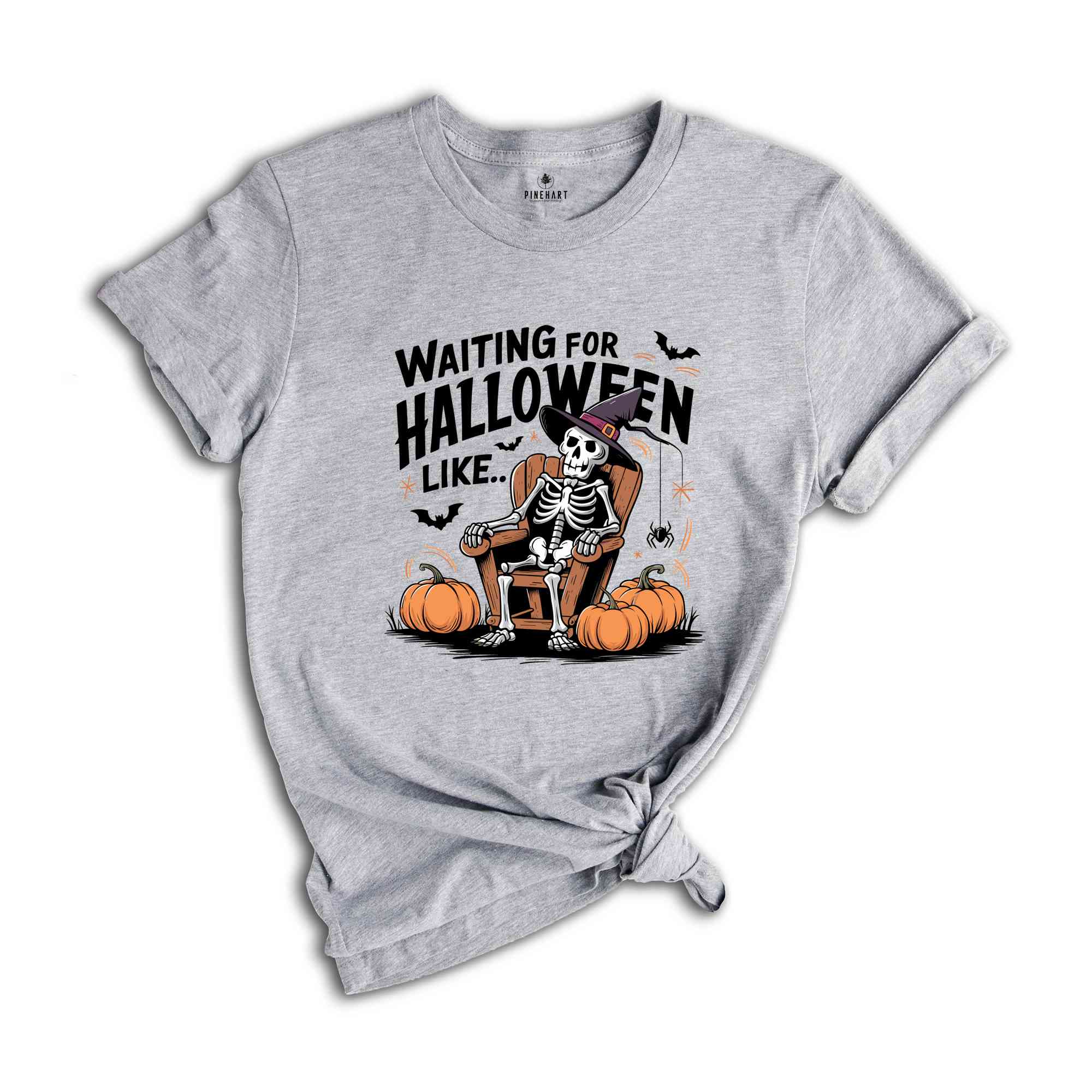 Waiting for Halloween Skeleton T-shirt, Funny Halloween Spooky Pumpkin Tee, Women Comfort Color Halloween Party Shirt, Fall Spooky season