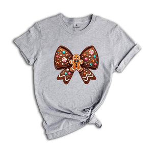 Gingerbread Coquette Bow Shirt, Christmas Gingerbread Shirt, Christmas Bow Shirt, Christmas Gift, New Year Shirt, Cute Christmas Shirt