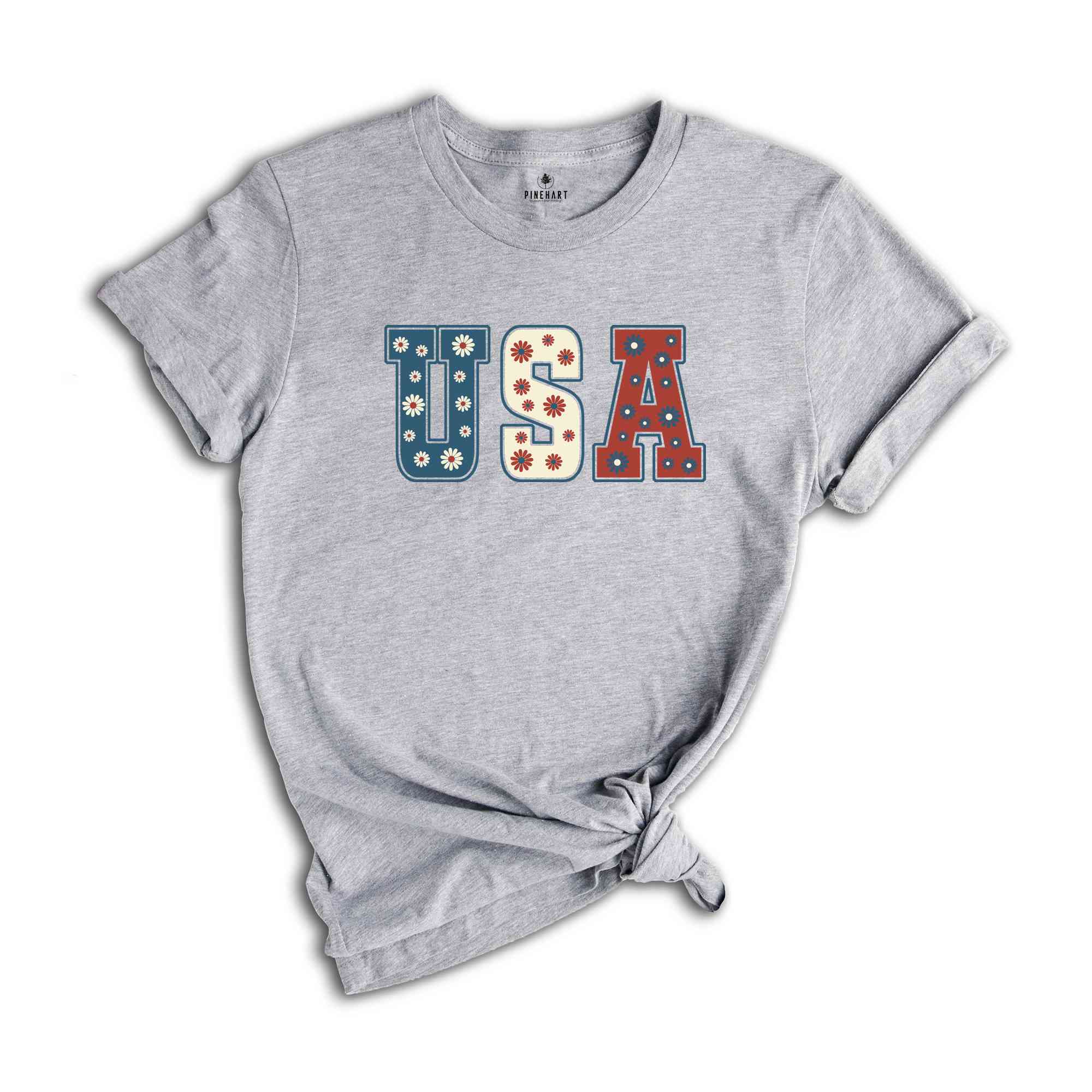 Floral USA Shirt, Retro America Shirt, 4th Of July Shirt, 4th Of July Gift, Patriotic Shirt, Independence Day Tee, America Shirt, Floral Tee