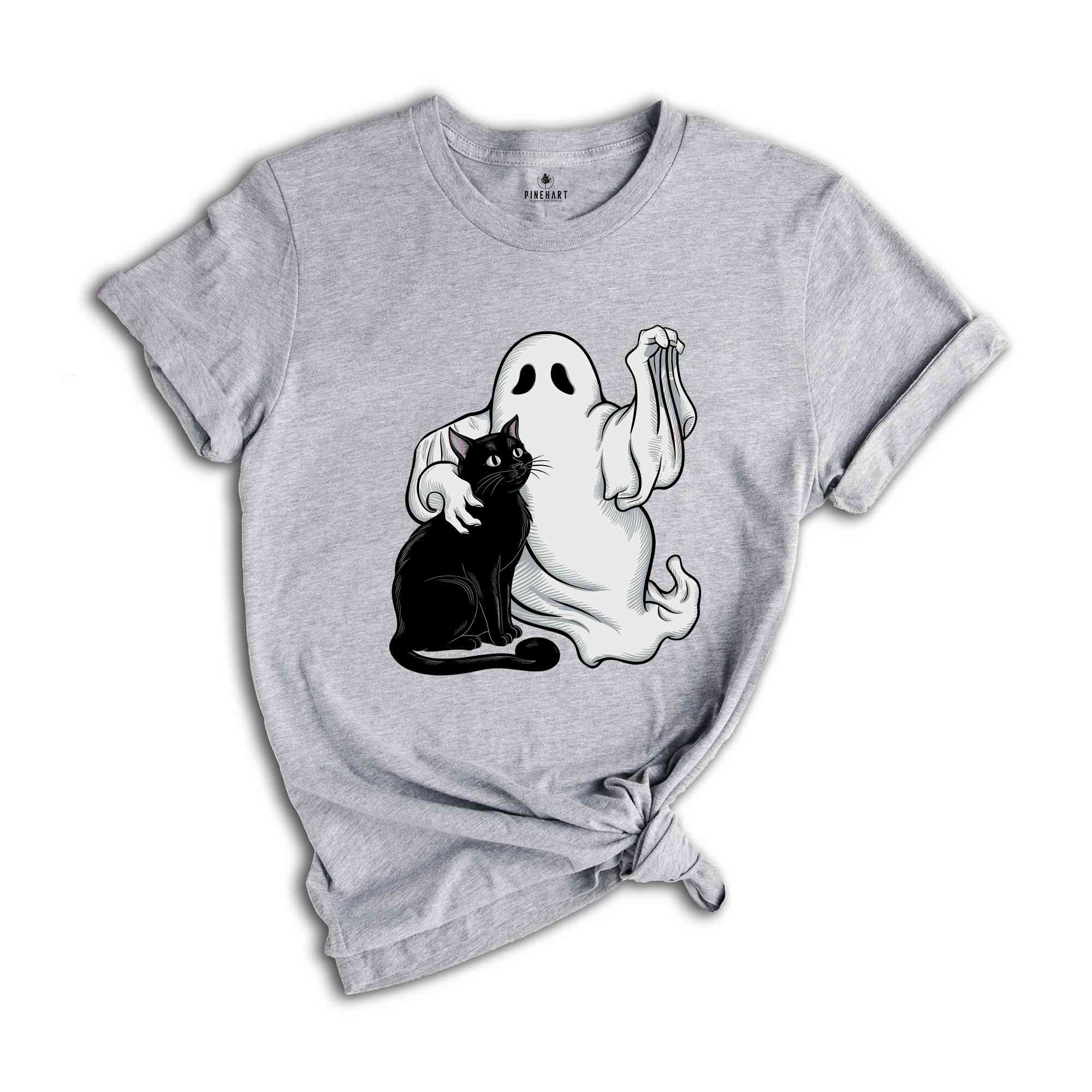 Ghost holding Black Cat Halloween Shirt, Halloween gift, Cats Owner Shirt, funny Halloween Shirt, Cat Lover Shirt, Halloween Shirt