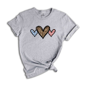 Leopard American Flag Heart T-Shirt, Independence Day Gifts, Patriotic Family Shirt, 4th of July Leopard Tee