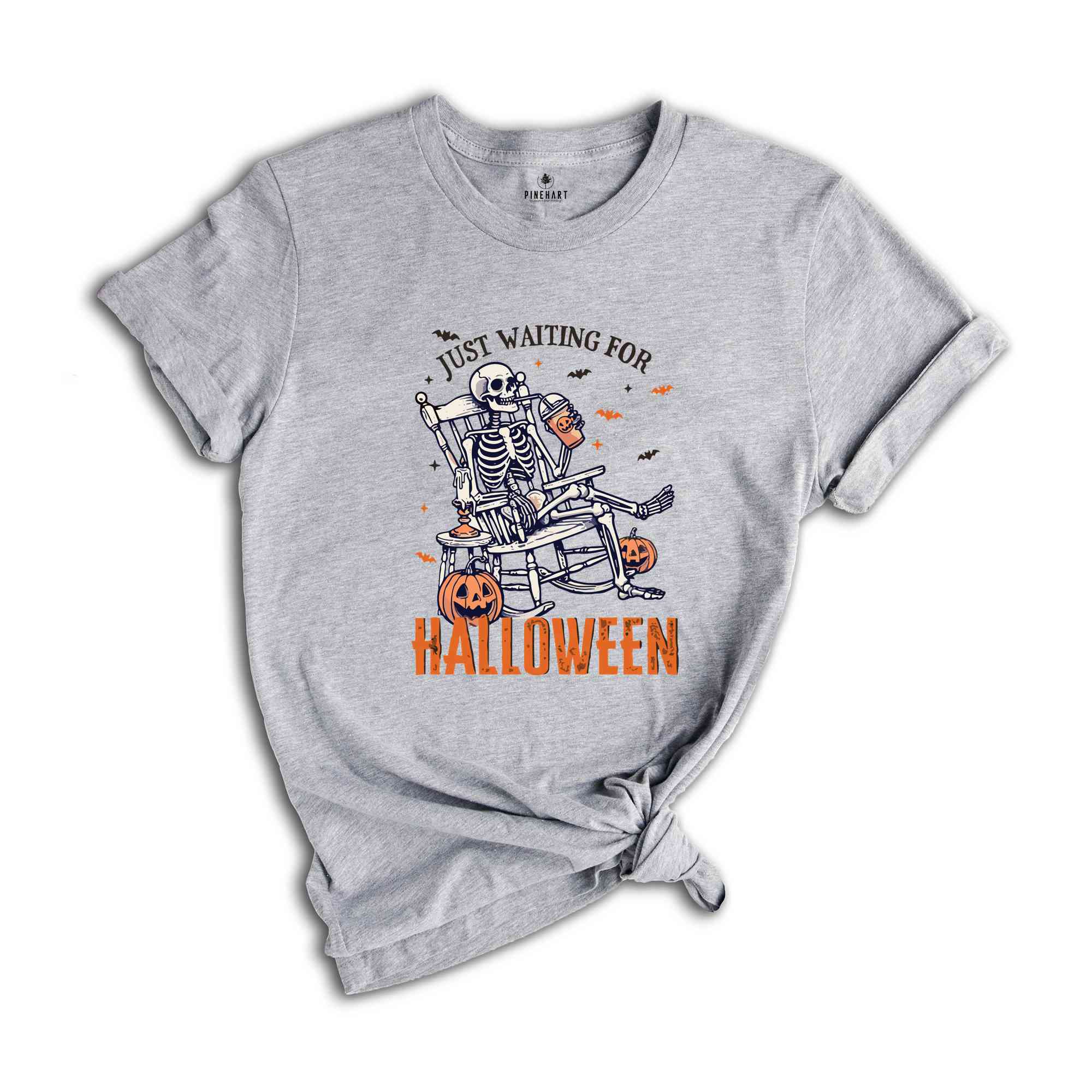 Just Waiting For Halloween Shirt, Funny Halloween Shirt, Spooky Summer Halloween Shirt, Skeleton Shirt, Pumpkins Shirt, Spooky Vibes Shirt