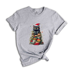 Christmas Book Tree Shirt, Cat Lover Shirt, Cute Christmas Shirt, Family Christmas Shirt, Bookworm Shirt, Holiday Shirt, Book Lover Shirt