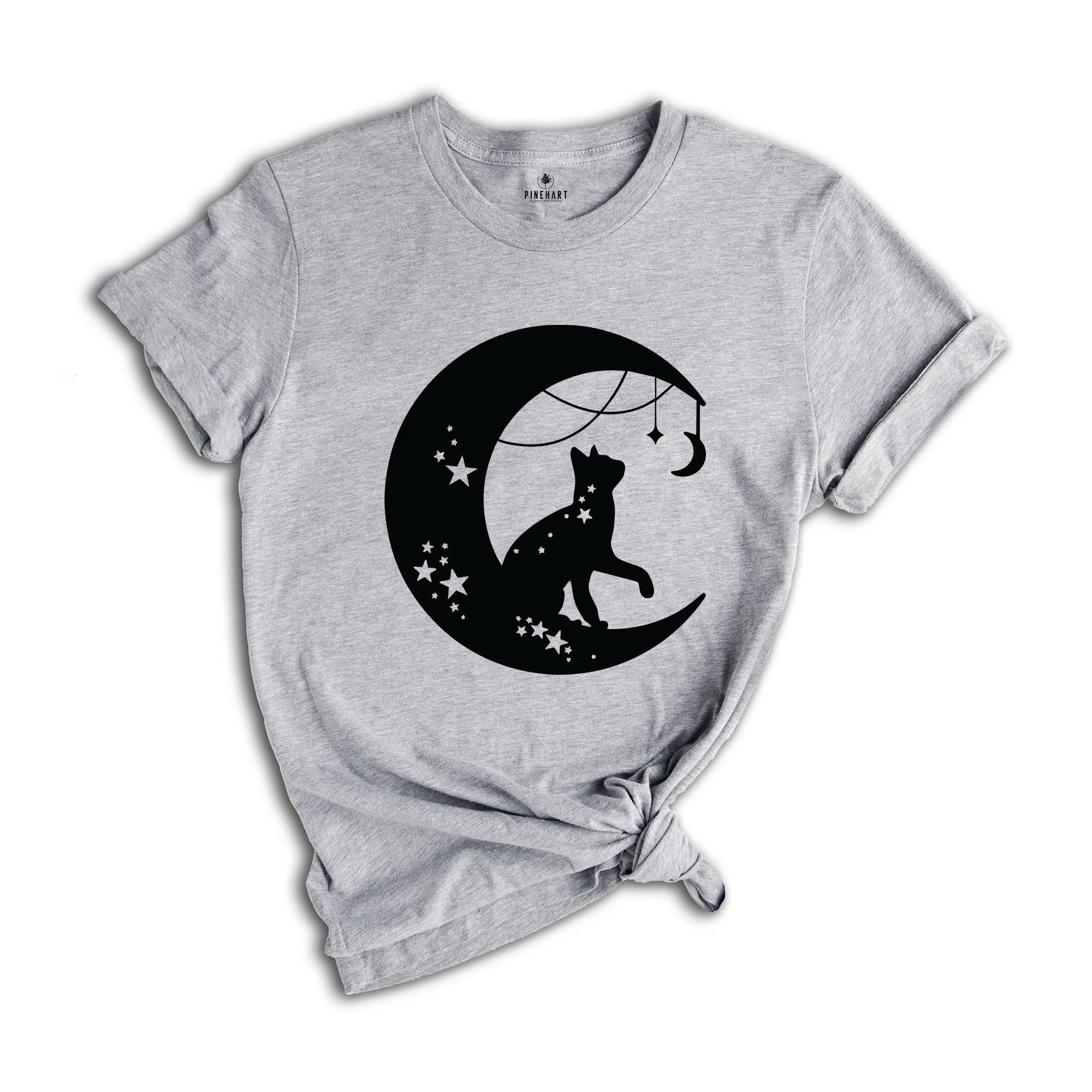 Floral Black Cat Moon T-Shirt, Witchy Black Cat Shirt, Mystical Cat Tee, Moon Phase Tee, Moon With Magic Tee, Black Cat Shirt