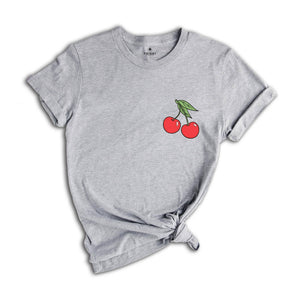 Pocketsize Cute Cherry Drawing Shirt, Cherries on the Pocket T-Shirt, Cute Cherry Drawing Tee, Cherry Shirt, Ripe Cherry Tee, Fruit Shirt